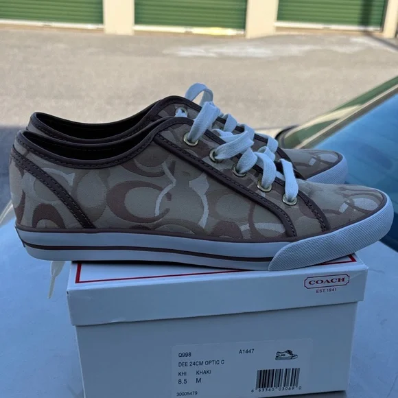 Coach Women's Tan and White Sneakers - Picture 4 of 7